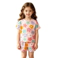 thumbnail image 4 of Angala 2 Piece Outfits For Girls Crew Neck Short Sleeve Floral Print T Shirt With Shorts Set Girls Fall Season Wear Clothes, 4 of 4