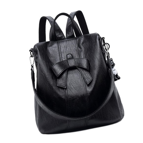 Mochila para mujer, mochila, portátil, impermeable, a la moda, decoración de lazo, mochila informal Negro