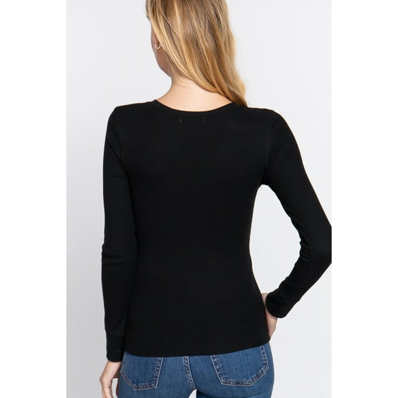 TheLovely Women's & Juniors Casual Long Sleeve V-Neck Thermal T-Shirts Top