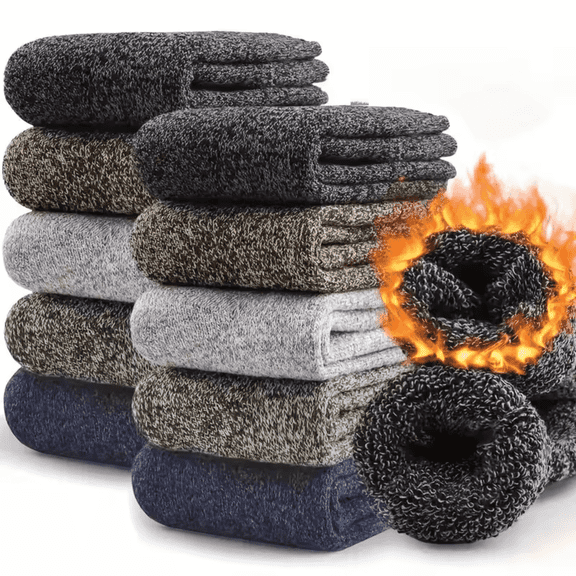 Men's Thick Thermal Socks, One Size EU 39–42 – 5 Pair Pack, Winter, Cushioned and Durable