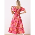 thumbnail image 4 of DARING DIVA Women Floral Sweetheart Neck Puff Short Sleeves Boho Maxi Dress XS Pink, 4 of 6