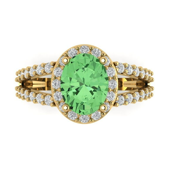 Clara Pucci 14K Yellow Gold 2.6ct Green Halo Ring for Women