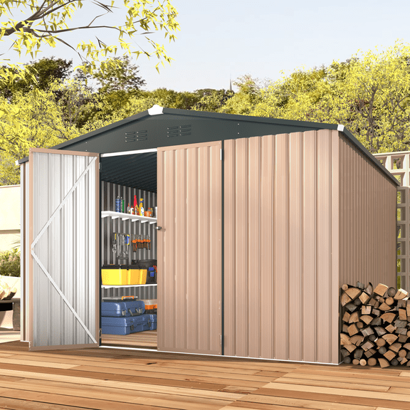 AECOJOY 10' x 10' Outdoor Metal Storage Shed with Lockable Door for Backyard& Patio, Outside use