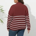 thumbnail image 4 of Women's Plus Size Striped Stitched Knitted Sweater - Wine Red Half-Turtleneck, Zipper & Heart Accents, Classic XL Fit, Fashion Style, Size XL, 4 of 5