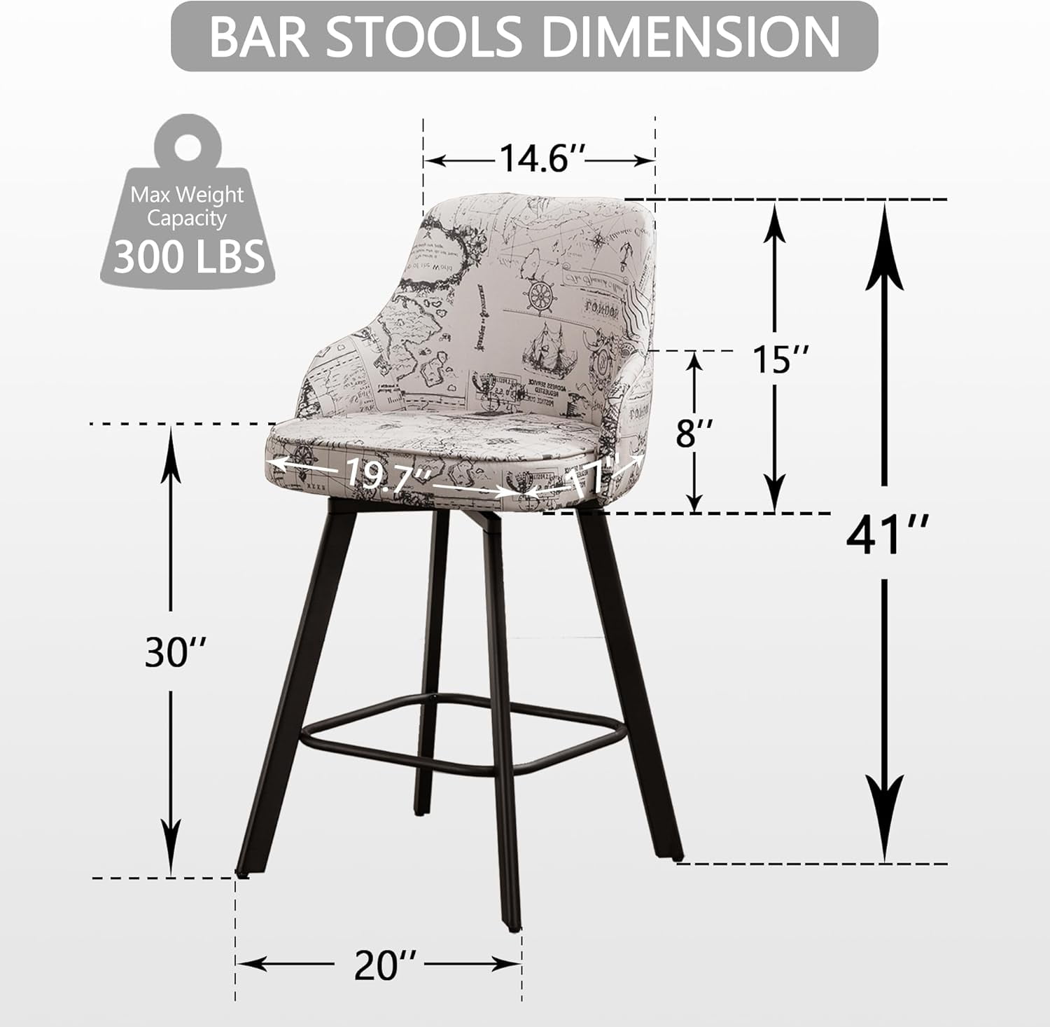 FIRAVOE Bar Stools Set of 4 (High Back) Swivel Barstools (30") Bar Height Bar Stools, Linen Bar Chairs for Kitchen Island, Beige