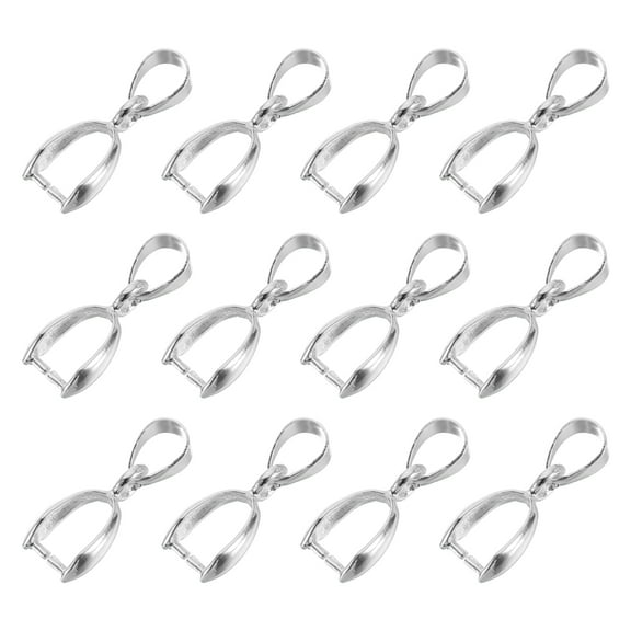 12Pcs Sterling Silver Bail Pinch Bail, 8mmx19mm Alloy Clip Clasps Clip Pendant Bail Connector Jewelry Findings for Bracelets Necklaces Making, Bright Silver