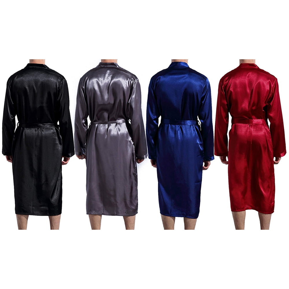 Mens Satin Silky Two-Tone Kimono Robe With Pockets, KÂfemme