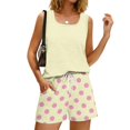 thumbnail image 5 of Short Sets for Women Lounge Two Piece Sets for Women Polka Dots Travel Vacation Sleeveless Tank Top Square Neck Drawstring Womens Summer Outfits Beige M, 5 of 8