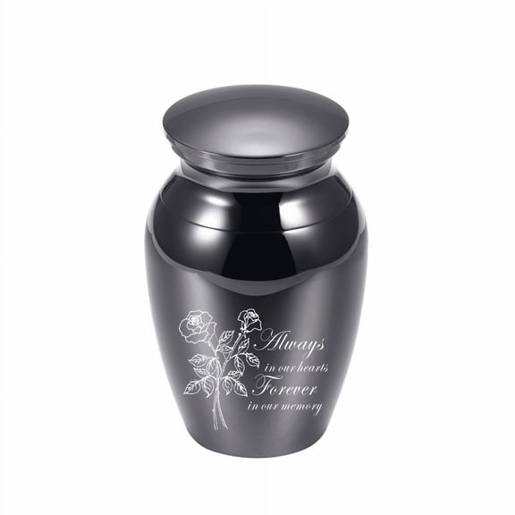 73*45*33mm Rose Flower/ Always in our hearts forever in our memory - Small Keepsake Urn For Ashes Mini Cremation Urns For Ashes Portable Stainless Steel Memorial Ashes Holder