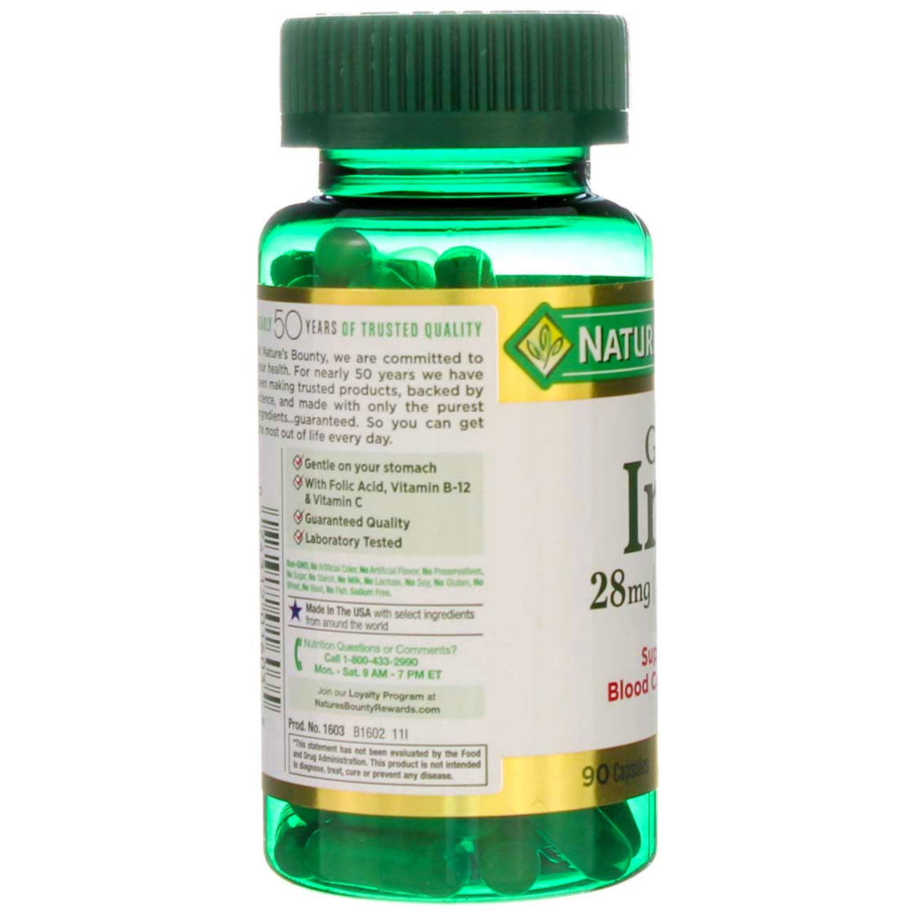 Nature's Bounty Gentle Iron Capsules, 28 mg, 90 Ct (5 pack) (Bundle)