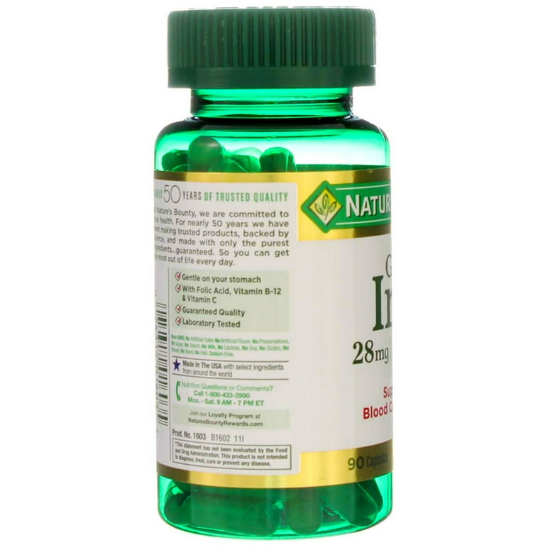 Nature's Bounty Gentle Iron 28 Mg Capsules - 90 Count Non-Constipating Iron Supplement