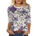 thumbnail image 2 of Jsaierl Tops for Women 3/4 Sleeve Plus Size Crew Neck Shirts Trendy Floral Ladies Blouses Workout Cotton Tunic Top S-2XL, 2 of 5