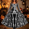 thumbnail image 2 of Huowey Halloween Witch Women Gothic Skeleton Dresses Elegant Cosplay Party Gown Slim Fit Long Sleeve V-Neck Trendy Trick Or Treat Dress,Black,L, 2 of 6
