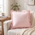 thumbnail image 2 of Leodye 1PCS Plaid Throw Pillow Cover, Checkered Cushion Case with Fringe for Sofa, Couch and Bed Home Interior Decoration -17.7*17.7IN, 2 of 7
