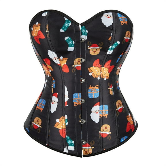 Grebrafan Corset Christmas Punk Rave Women Print Bustier Top Black M