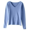 thumbnail image 4 of GigrtiJin Womens Solid Color Knitted Sweater V-Neck Long Sleeved Casual Thin Sweaters Top Comfy Warm Pullover Blouse, 4 of 4