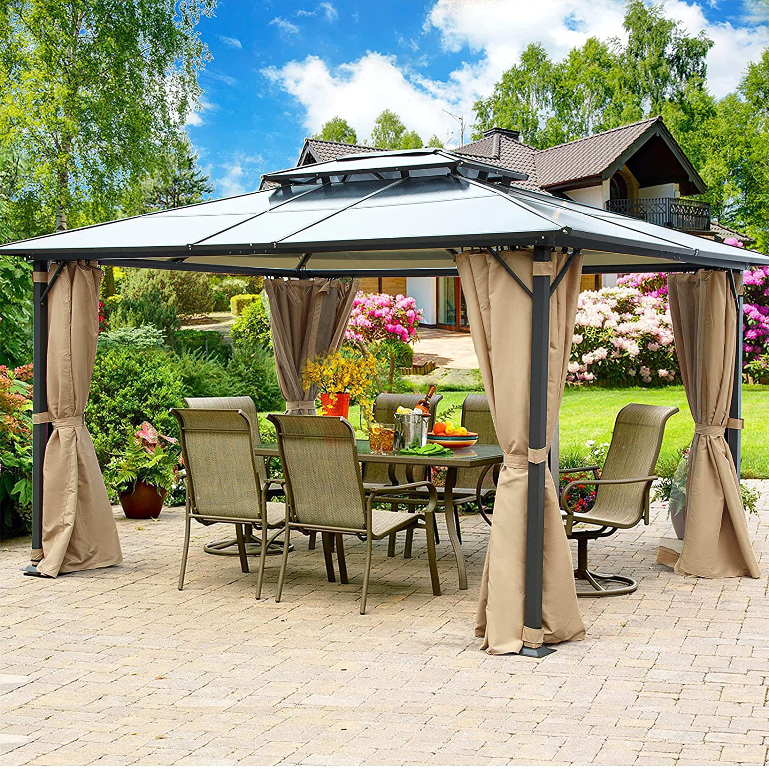 Sunmthink Outdoor Patio Garden Double Roof Hardtop Gazebo Canopy With Aluminum Frame 10x13ft Walmart Com