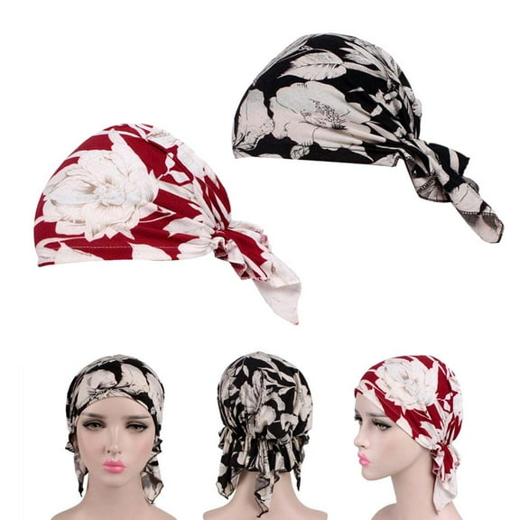 2Pcs Women's Chemo Cancer Pre Tied Head Scarf Hat Headwear