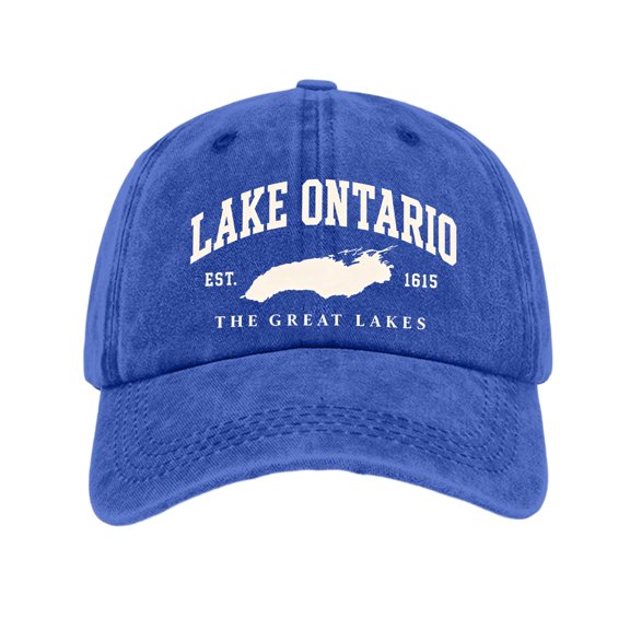 Ontario Lake Washed Cotton Baseball Caps for Men Women,3D Embroidery Breathable Retro Adjustable Dad Hats, Curved Brim Ball Caps for Daily Wear