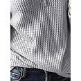 thumbnail image 4 of FASHIONWT Women Long Sleeve V-Neck Waffle Top Loose Casual Fall T-Shirt, 4 of 4