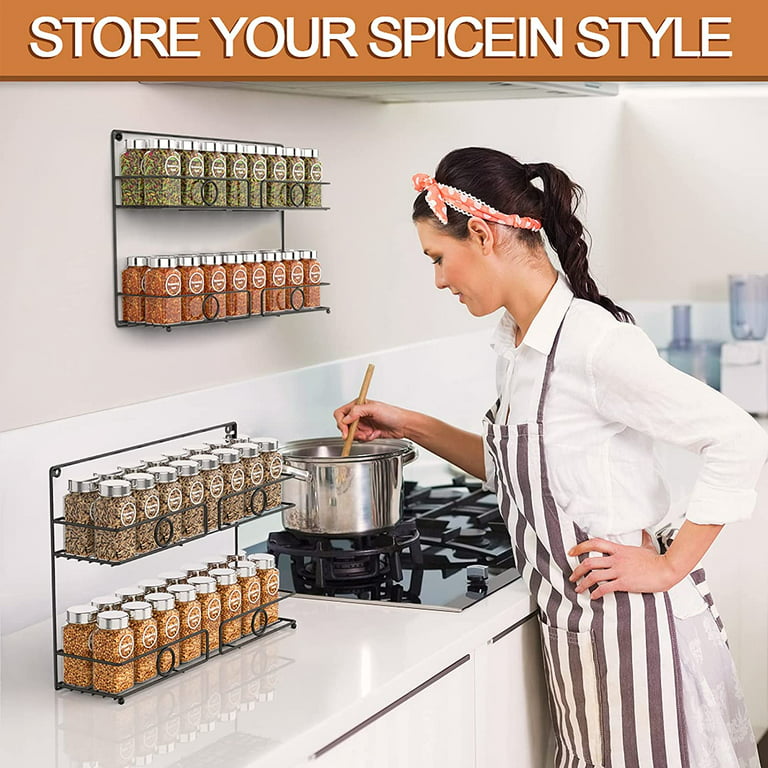 Teamkio Bamboo Spice Rack Organizer for Cabinet, 2-Tier Pull Out Spice  Rack, Tool-Free Install Slide Out Vertical Seasoning Spice Organizer for