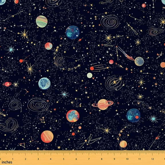 Homewish Colorful Planet Fabric by the Yard 1 Yard,Universe Galaxy Home Decor Fabric by the Yard,Starry Night Sewing Fabric For Boys Kids,Super Cozy Room Decor
