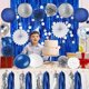thumbnail image 5 of Set de decoración de fiesta azul marino, blanco y plata, 46 piezas, 5 of 7
