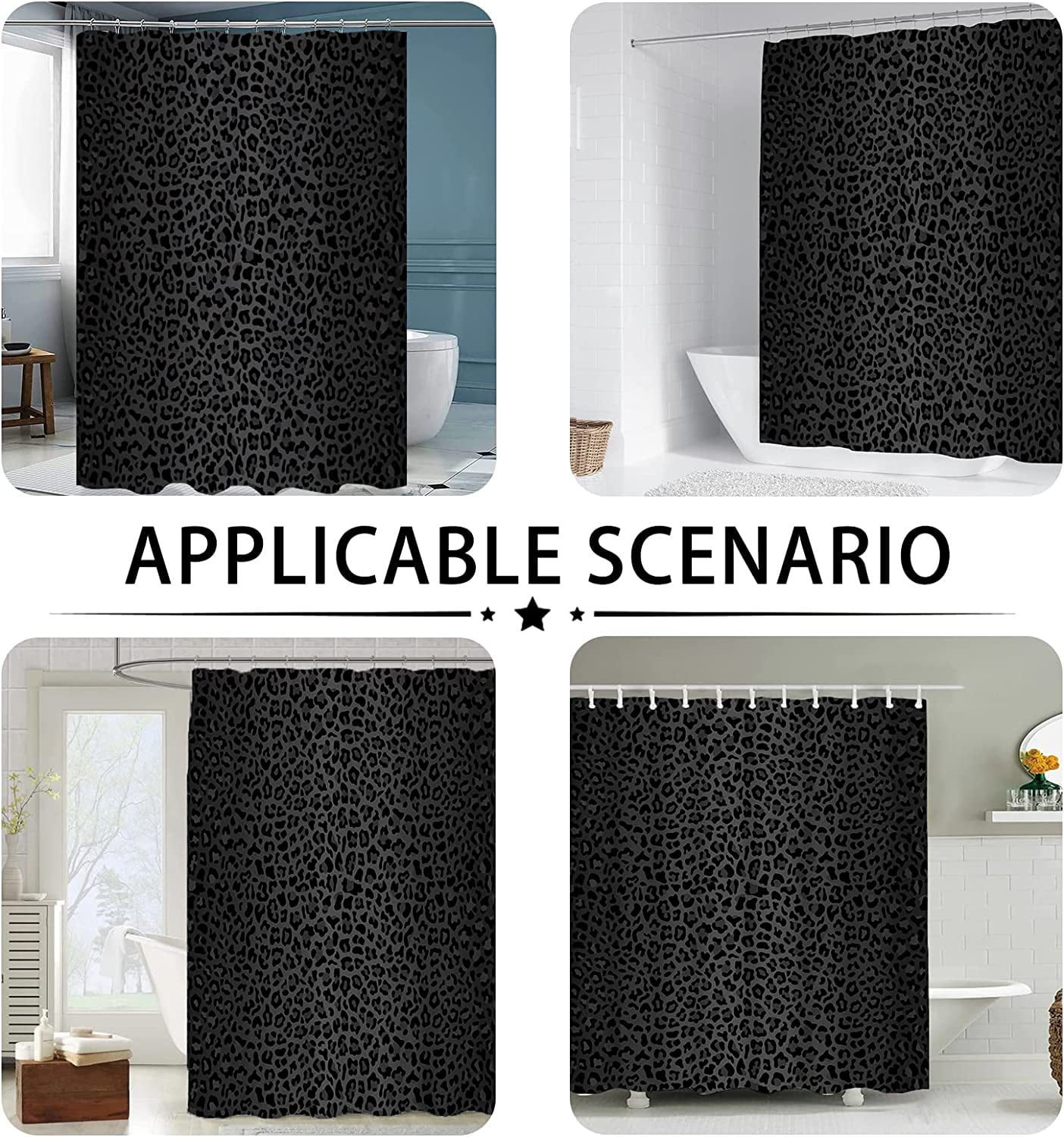Leopard Shower Curtain, Black Leopard Cheetah Print Shower Curtain,Polyester Fabric Print Shower Curtain Set for Bathroom with 12 Hooks 60"W x 72"L (Pack of 1)