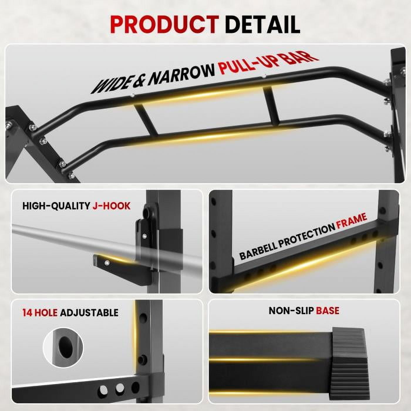 1.8mm Anti-Rust Squat Rack - 1200lbs Power Cage with 14-Level Adjustment for Weightlifting, Chin-Ups, Squats - Outdoor Space, Garage, Fitness Studio