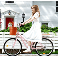 thumbnail image 4 of 24 Inch Bikes for Women with Basket, Womens Cruiser Bicycle with Adjustable Seat, City Commuter Cruiser Bike, Adult Beach Bicycle with Basket & Lock, Blue/Pink, 4 of 13
