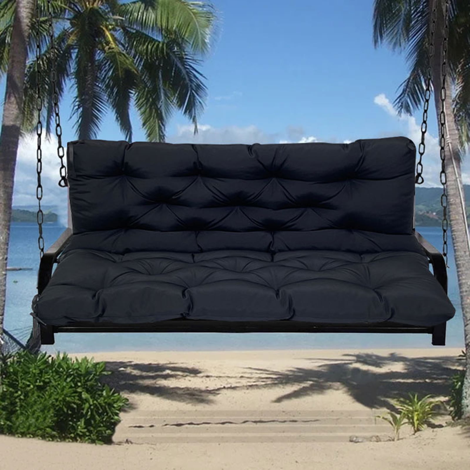 Eurhowing Outdoor Bench Cushion Waterproof, 60"x40"x4" Thick Patio Swing Chair Cushions with Ties, All-Weather High Density Foam Seat Pad for Porch Garden Furniture, Black