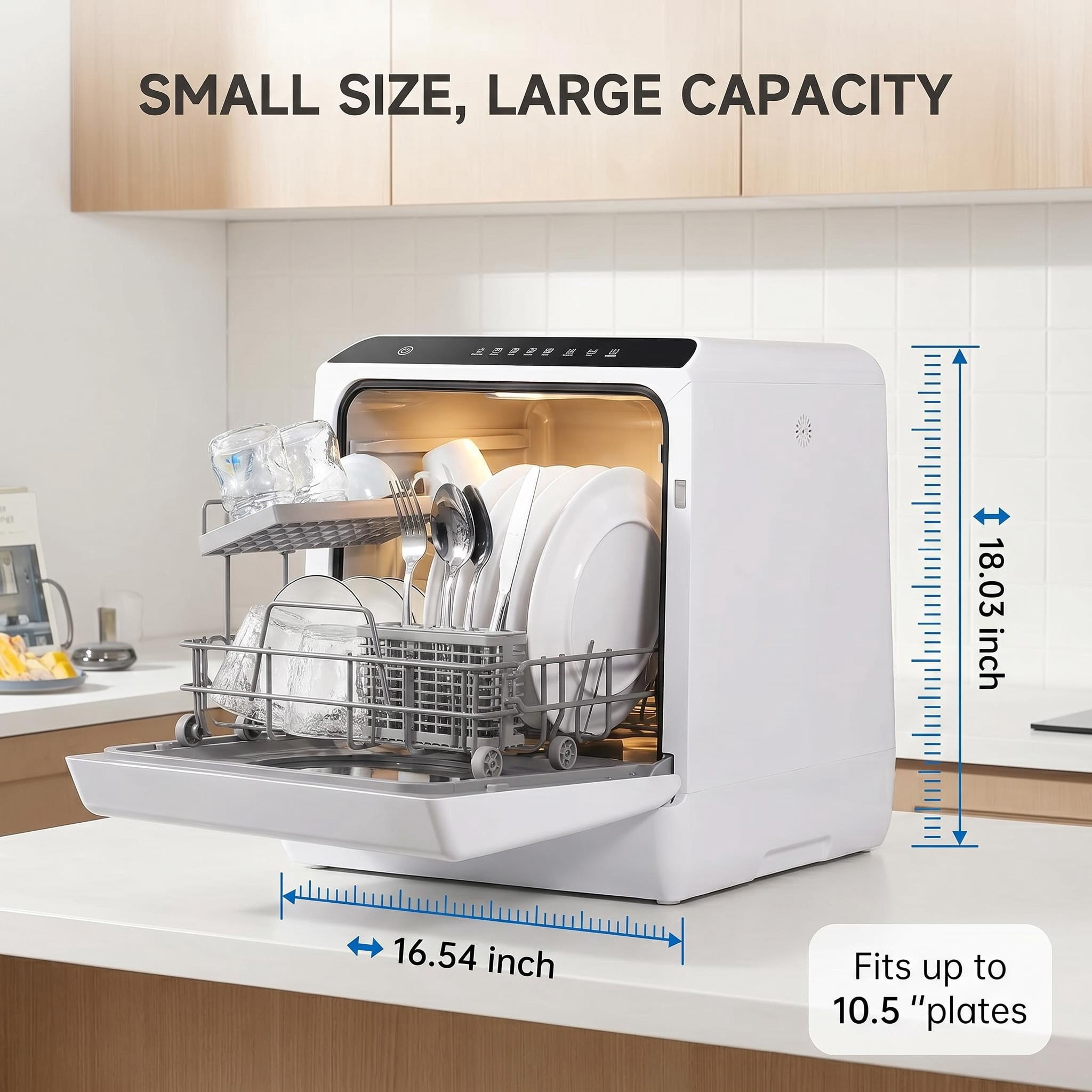 FUNGQI Portable Countertop Dishwasher, 5 Wash Programs with Baby Care & Fruit Modes, 29-Min Quick Wash, Low Noise Mini Dishwasher with Drying & Storage, Water Saving Design for Apartment, RV, Camping