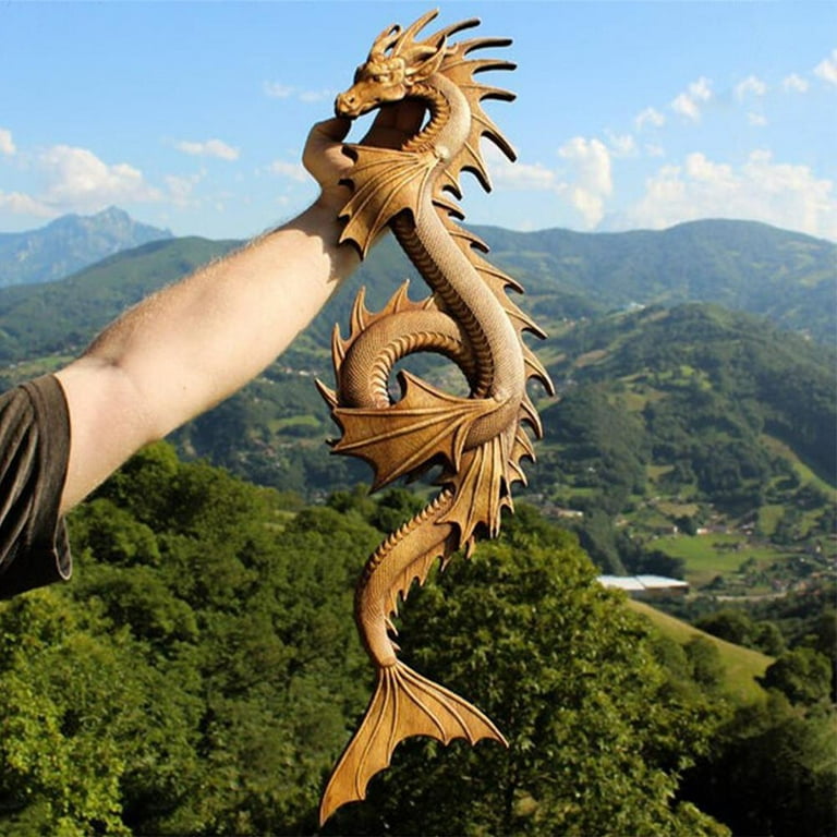 Dragon Statue Wall Decor, Wooden Carving Dragon Hanging, Wood