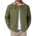 thumbnail image 1 of Abrigo de invierno INSPIRE CHIC para hombres, con cuello, botones en la parte delantera, forro de felpa, bolsillos, chaqueta de camionero, 2XL, verde oliva, 1 of 6