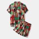 thumbnail image 5 of Conjunto casual de blusa y pantalones de playa de manga corta con estampado de botones para hombre Pompotops  oipoqjl51439, 5 of 9