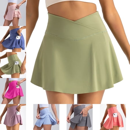 Womens Tennis Skirts Soft Comfortable Golf Skorts with Pockets Green Golf Skirt 2XL