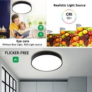 Flush Mount LED مصباح السقف ، 24W 2400lm مقاوم للماء IP65 مصباح السقف سطح التركيب إضاءة مستديرة للحمام ، مطبخ غرفة نوم ، أسود