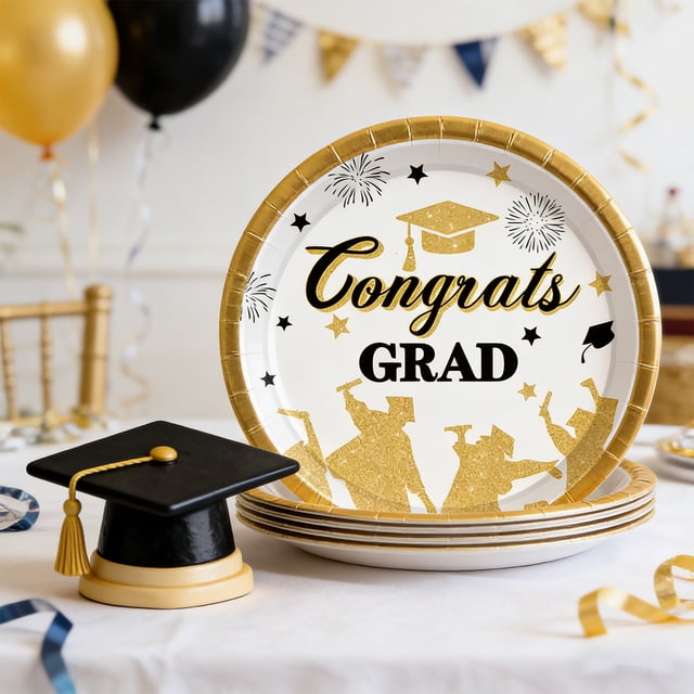 EGNMCR Home Decor, Room Decor, Wall Decor 10 Pack Graduation Paper Plates Disposable 9 Inch Dinner Plates Class Of 2026 Designs For Graduation Party Decorations Ceremony Supplies Paper dinner plates