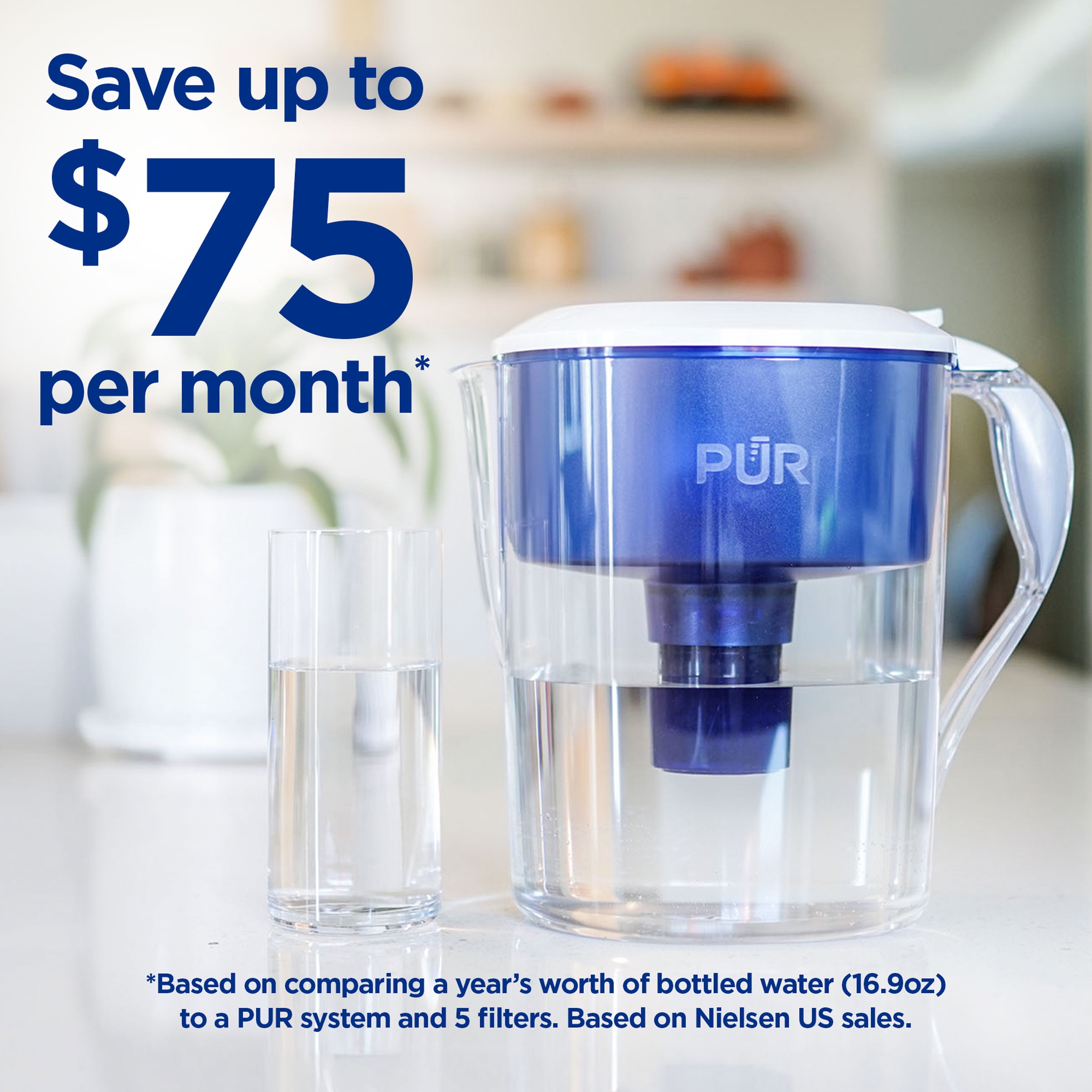 PUR 11-Cup Water Pitcher Filtration System, W 7" x H 10.9" x L 11.5", Blue. CR1100