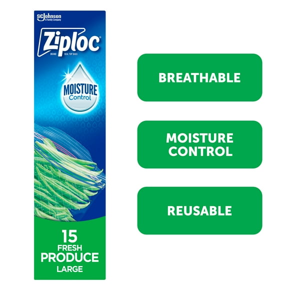 Grands sacs pour fruits et légumes frais Ziploc à double fermeture à glissière 15