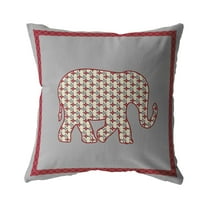 Light Elephant Indoor/Outdoor Fabric Pillow with Zip in Red on Gray16x16