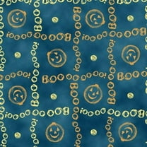 "Boo" Plaid Charmed Pumpkin Dark Blue Cotton Fabric Sold By The Yard