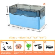 Turtle Tank Kit Complete Turtle Habitat with Advanced Filtration, Waterfall Play, Multi-Zone Living, Heat Lamp,Easy Water Change for Turtle Aquarium and Hermit Crab Tank(Blue,18 In)