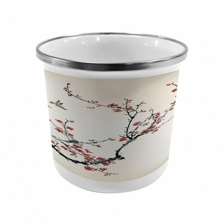 

Nature Steel Camping Mug Cherry Branches Flowers Buds and Birds Style Artwork Painting Effect Printed Thermal Cup for Camping and Outdoor Activities by Ambesonne