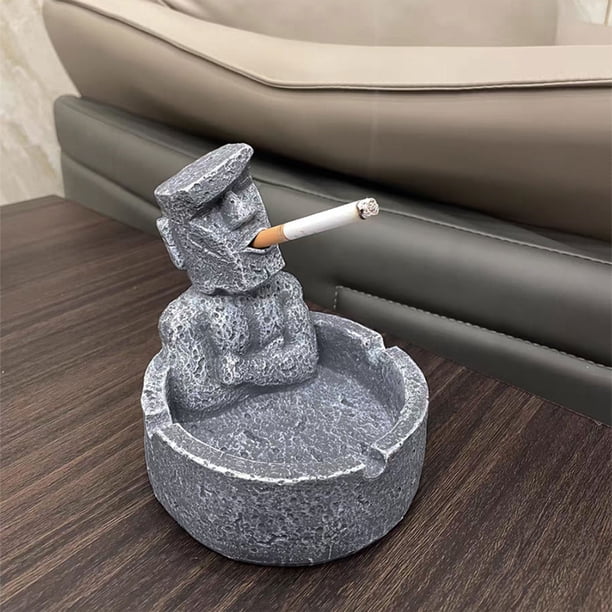 NCWSO Smokeless Ashtray for Outdoors Indoor Patio Creative Stone Statue Man  Desktop Decoration Home Decoration Resin Storage Large Ashtray, Beige