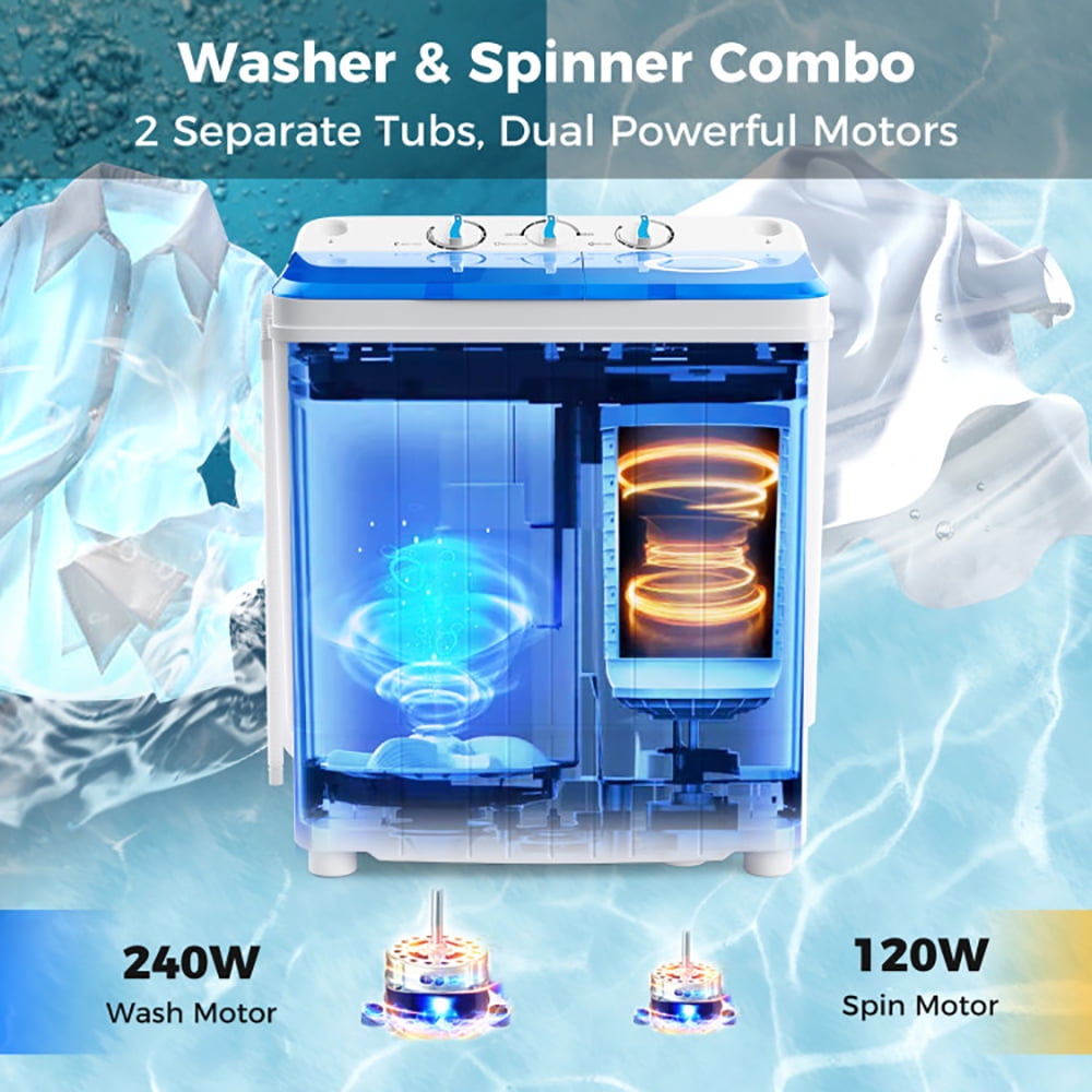 GVN Space Saving Full-Automatic Washer,Washing Machine,17.6 lbs Portable Washing Machine with Drain Pump-Blue