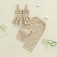 thumbnail image 2 of UngA Toddler Girl Clothes Sleeveless Smocked Ruffle Tank Tops and Long Pants Summer Little Girls Outfits 1-2 Years,Beige, 2 of 7