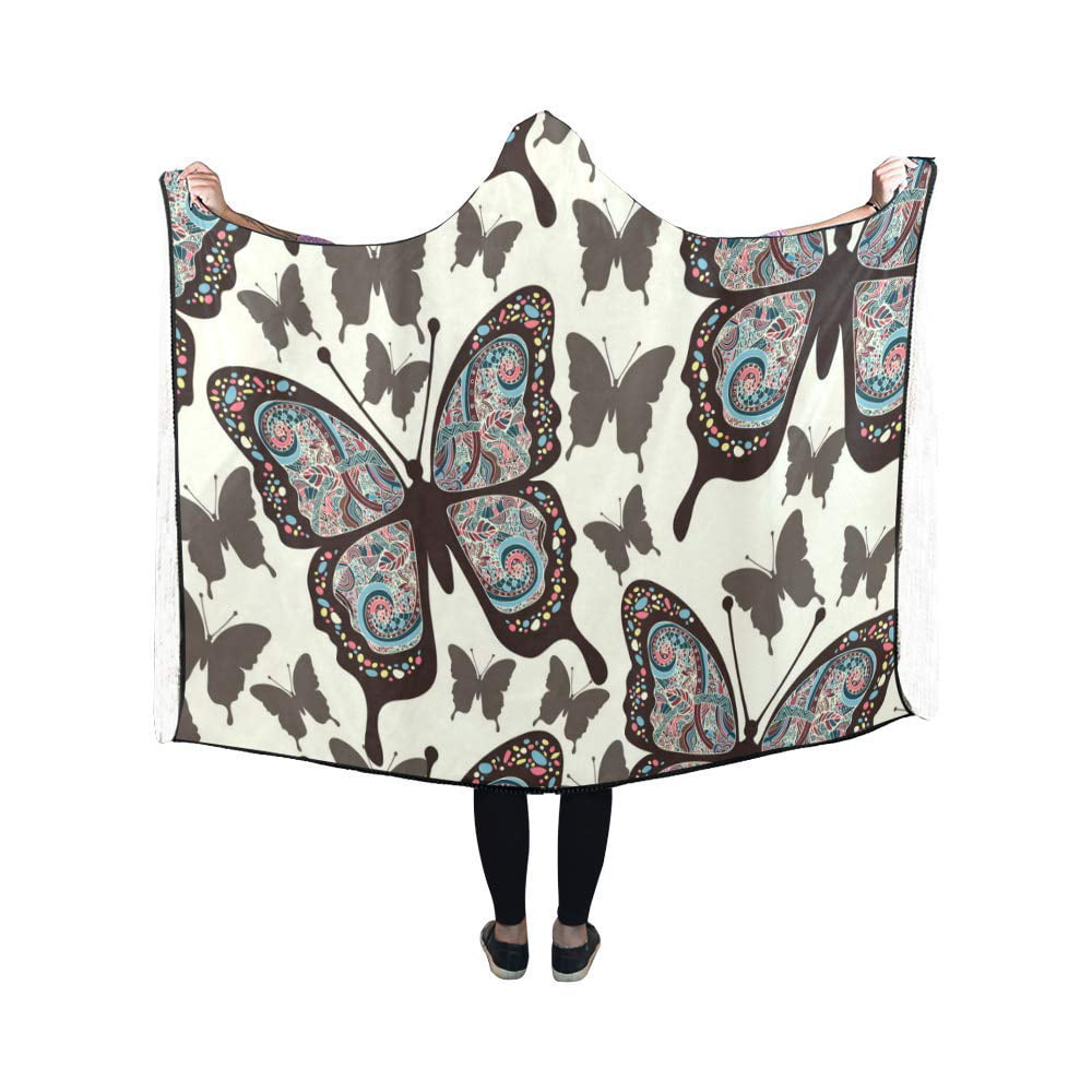ASHLEIGH Hooded Blanket Butterflies in Style Boho Fashion Pilling Polar ...