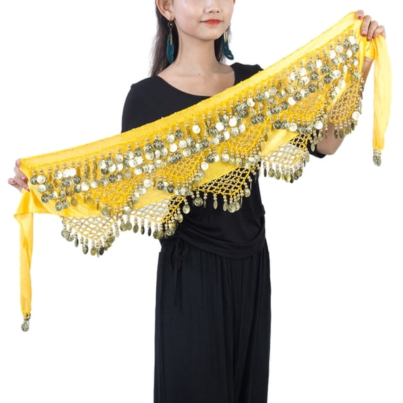 Sonducket Danza del vientre cintura cadena portátil lentejuelas borlas moneda cadera bufanda accesorios de moda disfraces ropa de actuación Prendas para la parte inferior del cuerpo Amarillo