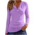 thumbnail image 3 of HongQid Long Sleeve Tunic Top Draped Cowl Neck & Side Ruched Detail Slim Fit Stretchy Shirt Casual Layering Blouse Soft for Women, 3 of 9
